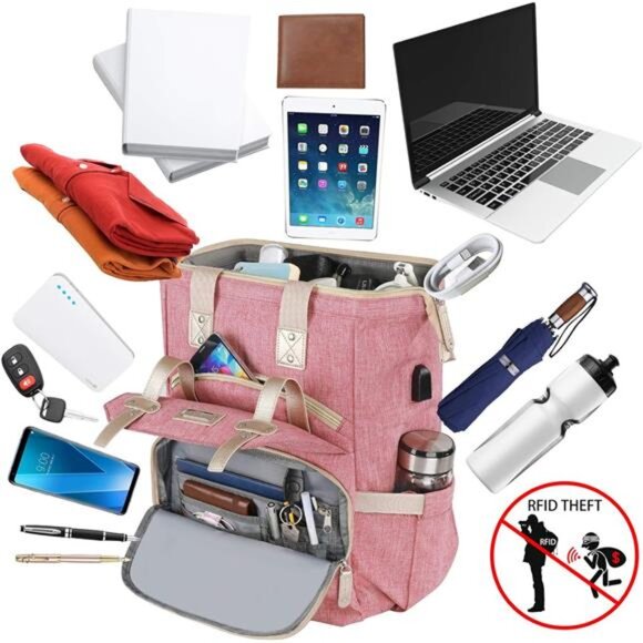 Backpack for Women,Wide Open Work Large USB Charging Port Student - Picture 9 of 14